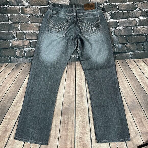 Vintage Old Skool Jeans Mens 34x32 Gray Wide Leg Baggy Hip Hop Skater Y2K Pants - Picture 2 of 16